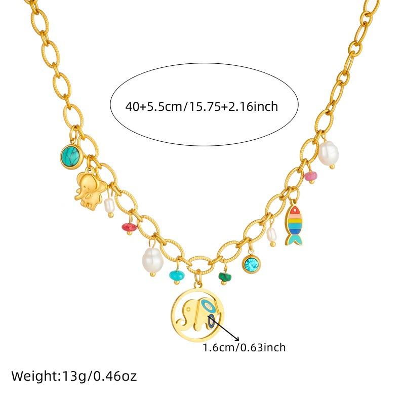 Stainless Steel Dopamine Bowknot Heart Elephant Necklace Women's Neck Chain Holiday Gifts