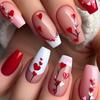 24 Pcs Valentine's Day Press On Nail Long Coffin False Nail with Heart Designs French Tip Stick On Nail Manicure Decors