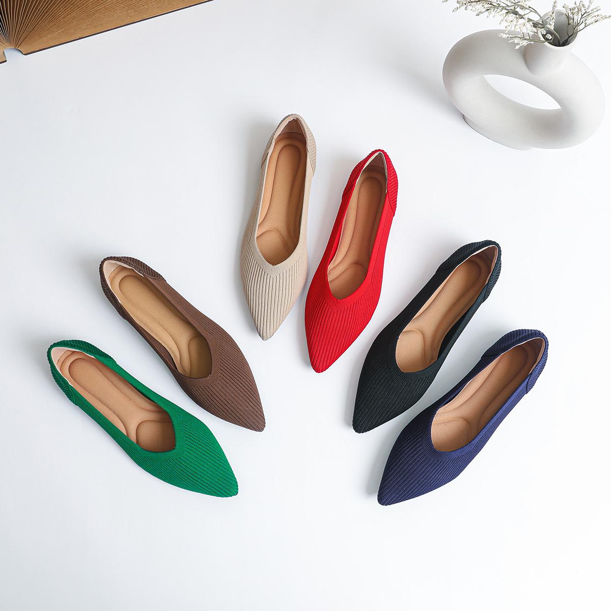 

Women s flat shoes with pointed soft knitted sole breathable and comfortable shoes Spring and Autumn 2024 new model 35