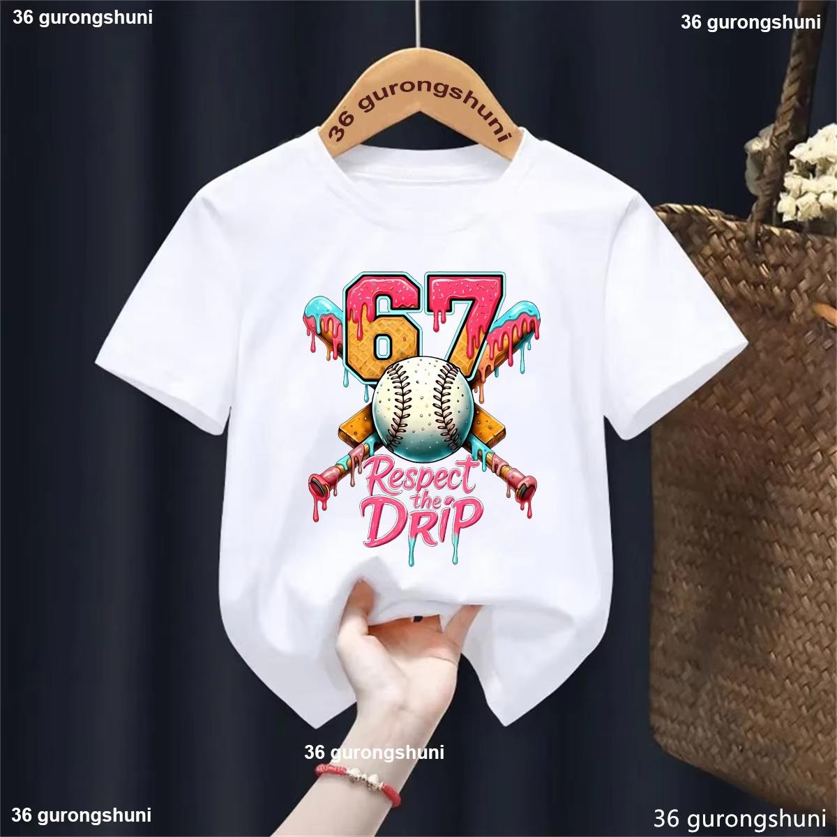 Kids Black 67 Respect the Drip Baseball Graphic TShirt Soft Cotton Sports Tee for Boys Girlsdf0169 100
