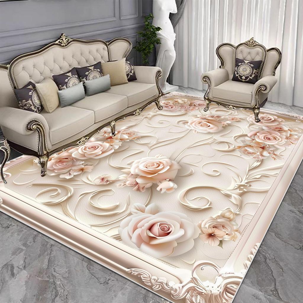 European Light Luxury Carpet Living Room Large Size Flower Pattern Home Bedroom Decor Rugs Washable Lounge Non-slip Floor Mats