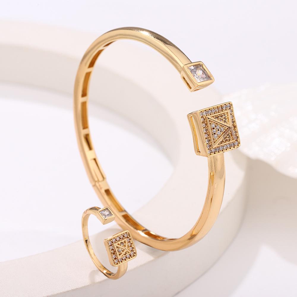European & American Style Luxury Zirconia Bracelet and Ring Set for Women - Elegant, Full Diamond Hollow Design
