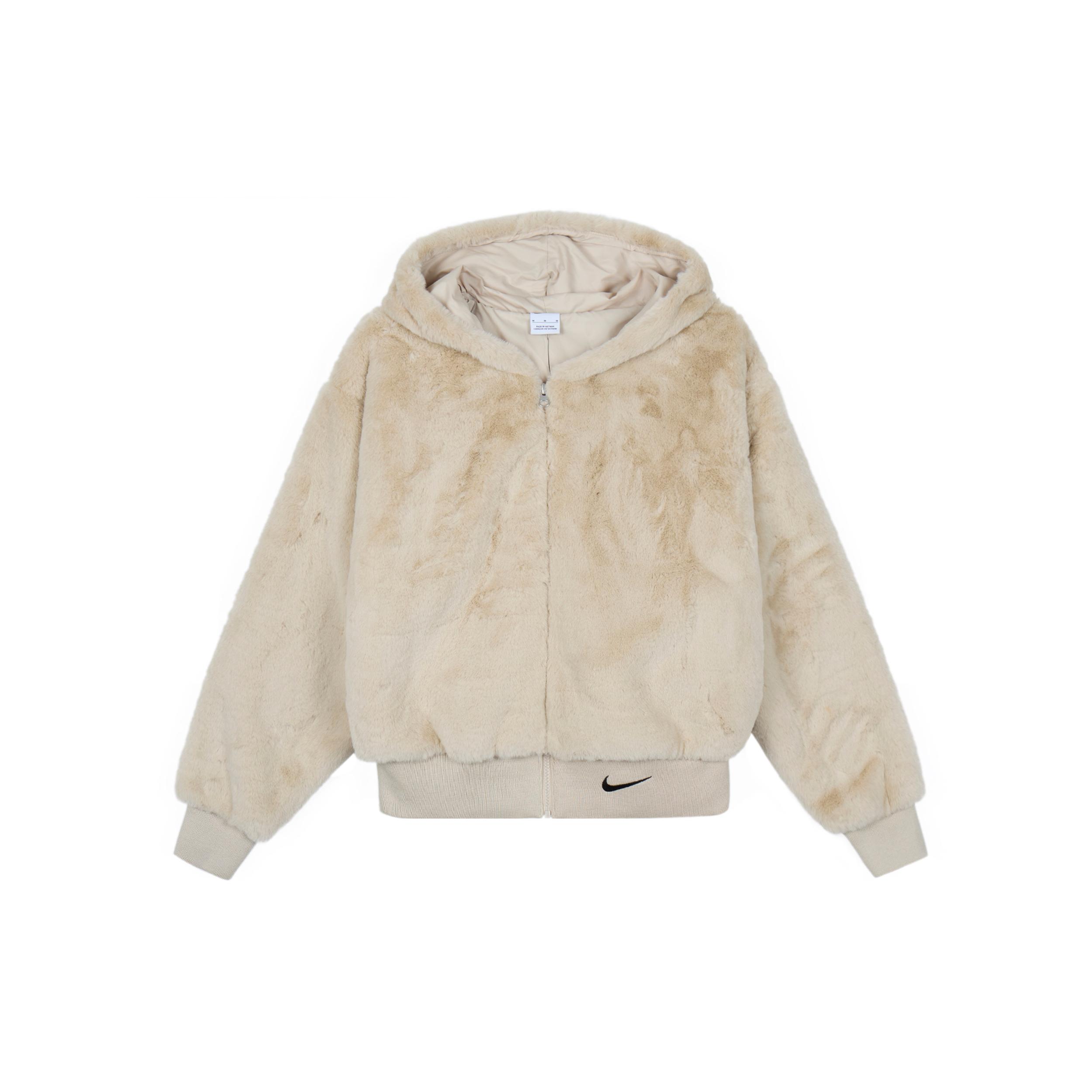 

New Nike Women ss Sportswear Essential Faux Fur Jacket Khaki DD5117-206 M