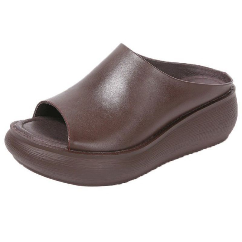 

Тапочки на среднем каблуке (3-5см) Сандалии из резины с подошвой PU Muffin, одиночные туфли, женская повседневная спортивная женская обувь 35 темно-коричневого