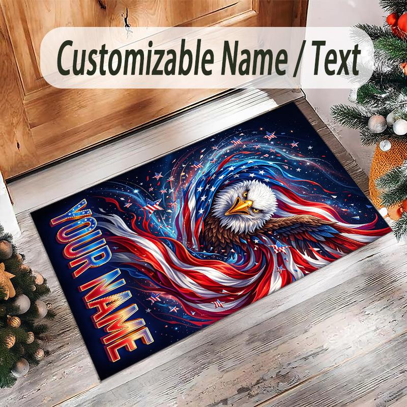 American Patriotic Theme Crystal Velvet Rug Personalized Custom Name Text Soft Floor Mat Home Decor