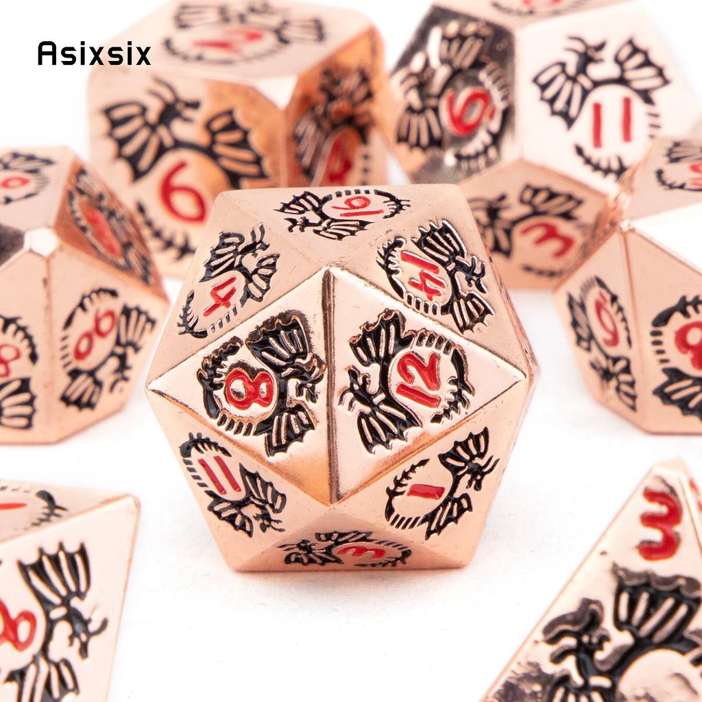 7 Pcs Copper Dragon Metal Dice Solid Metal Polyhedral Dice Set Suitable for Role-Playing RPG Board Game Card Game