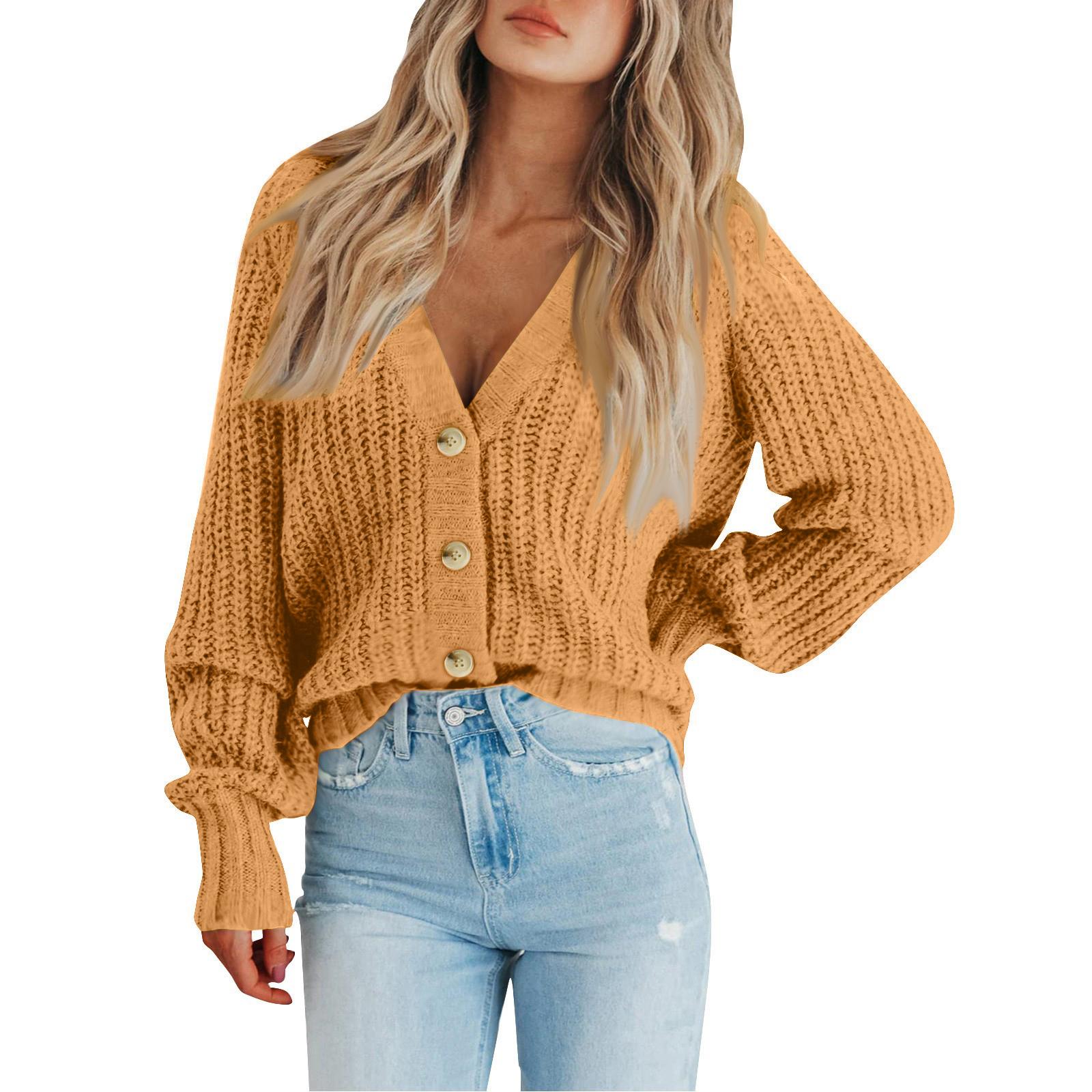 Women s Casual Knit Cardigan Long Sleeve Button Down Sweater Open Front Chunky Knitwear for Fall and Winter XXL хаки