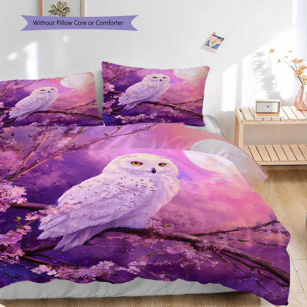 Owl Pattern Bedding Quilt Set Quilt Cover Pillowcase Home Decoration Birthday Gift (1 * duvet cover + 2 * pillowcase, without core)