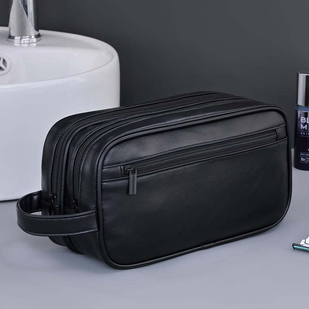Double-Layer Toiletry Bag for Women Men PU Leather Travel Wash Organizer Dopp Kit Water-resistant Shaving Cosmetic Bag Strorage