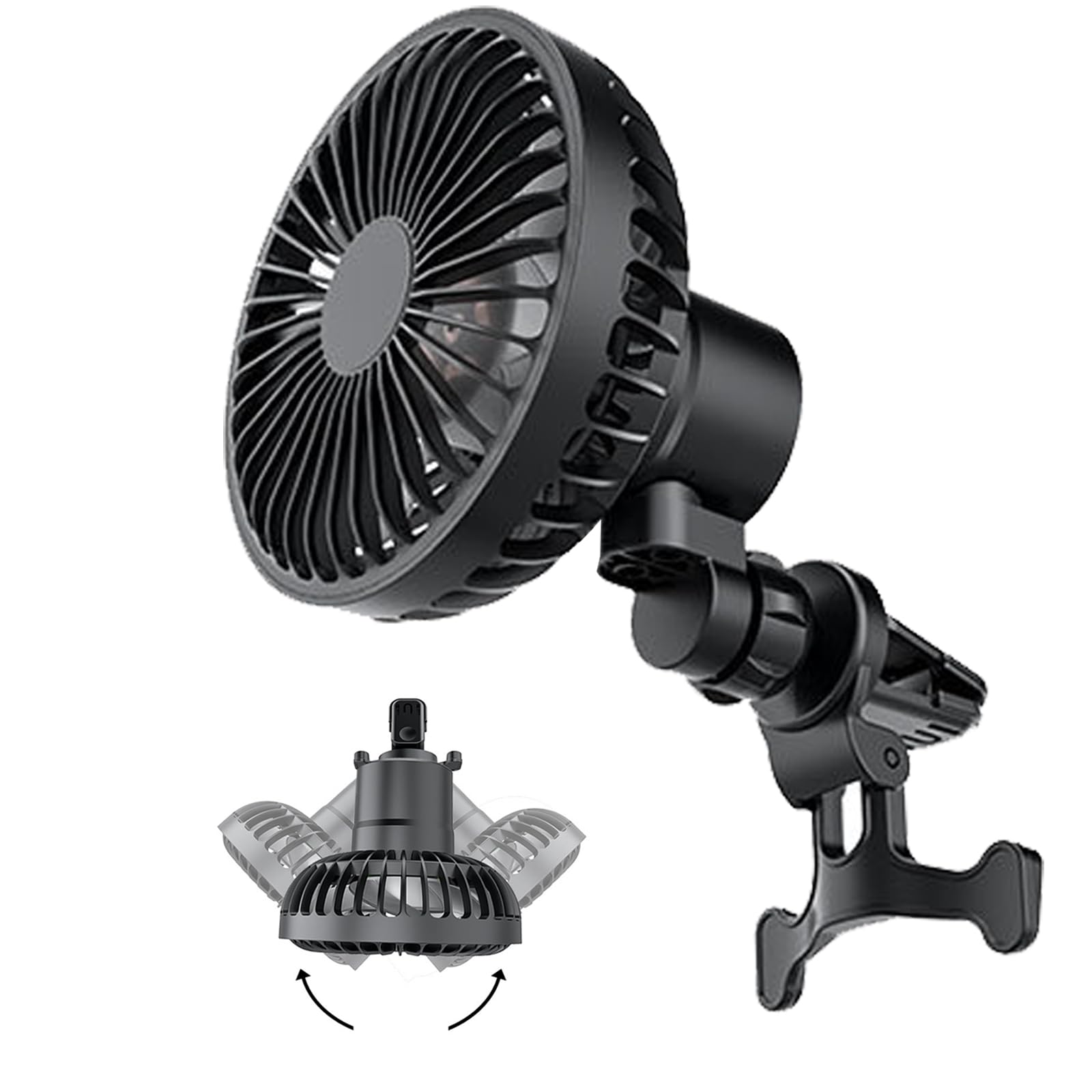 

Car Fan with Automatic Oscillating Head Summer Car Car Oscillating Airflow LED Light Low Air USB Adjustable Heat Quiet Easy Perfect Gift for and чорний