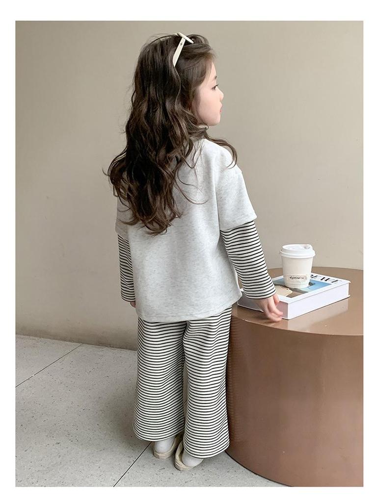 Φθινόπωρο 2025 Σετ Φούτερ & Φόρμας Color Block για Κορίτσια - Ριγέ Μακρυμάνικο Σετ Δύο Τεμαχίων