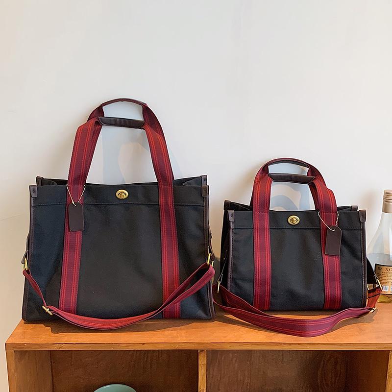 

Качественная холщовая сумка-тоут для женщин, большая вместимость, контрастный цвет, широкий ремень, сумки через плечо, дизайнерская большая сумка-тоут для покупок