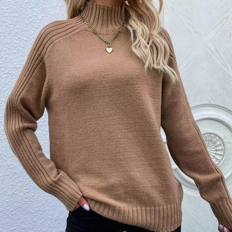 IHUASU Women's Autumn and Winter Solid Colour Sweater High Neck Pullover Loose Women's Solid Colour Sweater