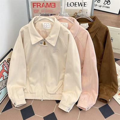 Korean Chic Women's Suede Letter Embroidery Short Baseball Jacket