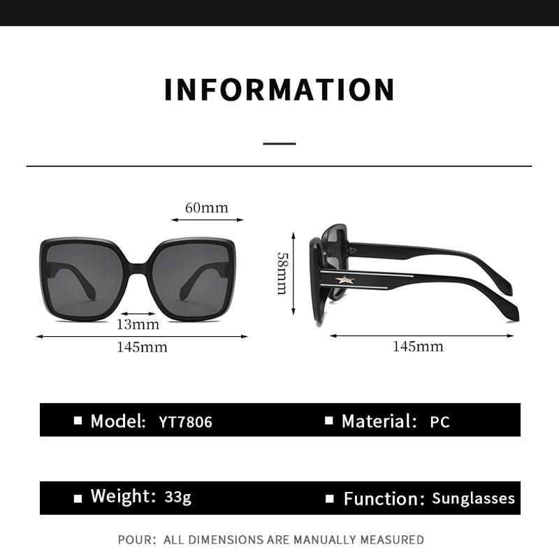 2PACK Large Square Frame Sunglasses Europe and The United States Fashion Trend Personality Net Red Lady Travel Sun Glasses