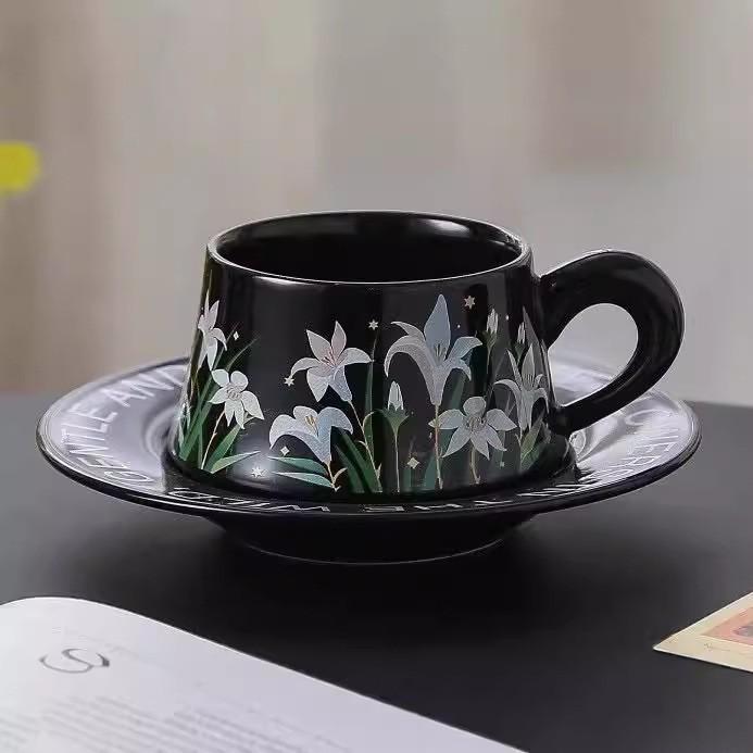 Pastoral Style Ceramic Coffee Cup Saucer Set Internet Celebrity Afternoon Tea Cup Dessert Combination High End Feeling Fresh Literary Romantic