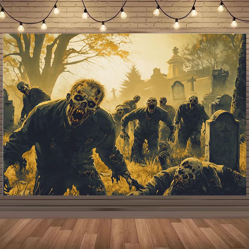 1 pezzo di striscione horror di Halloween per invasione zombie - Non richiede elettricità, tessuto in poliestere resistente. PMJ