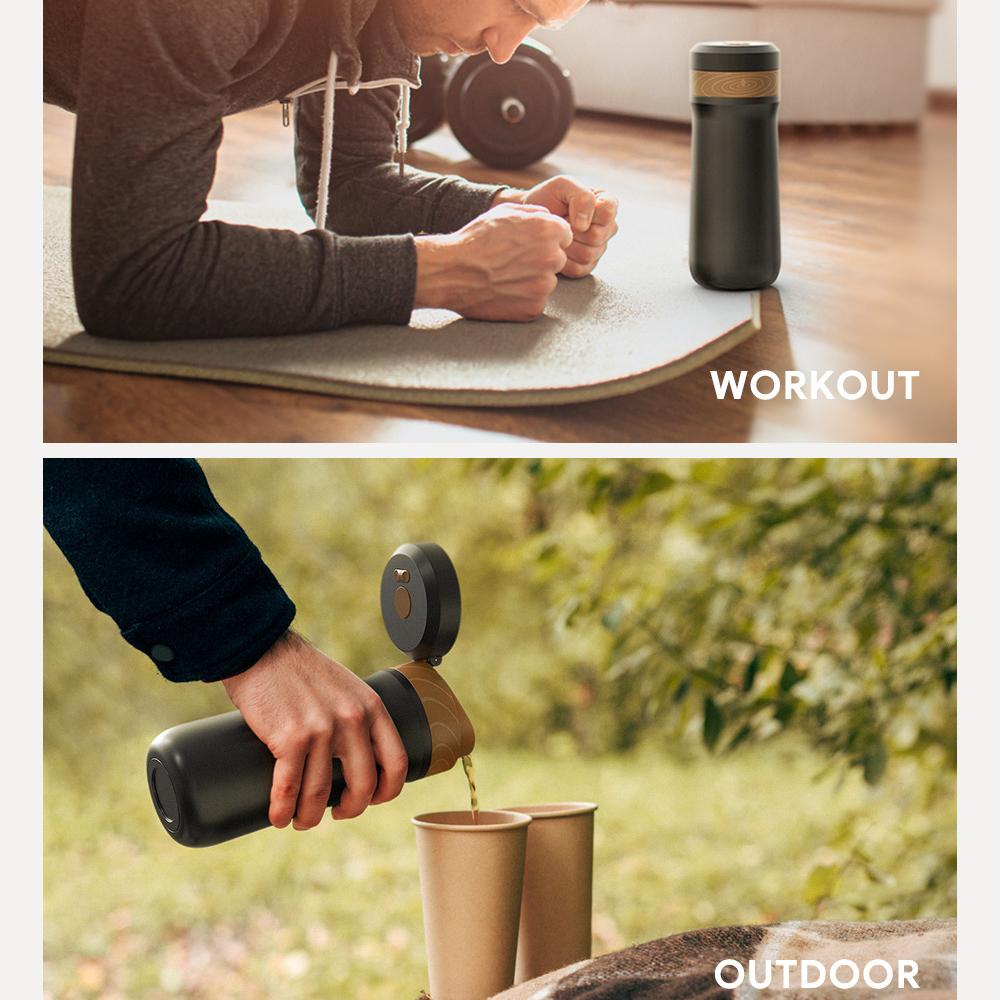 [i Cafilas][FK11] Portable French Press Coffee Pot Thermal Mug American 350ML Double Layer Insulation Outdoor Trave (Grounds and Water Are Separated)
