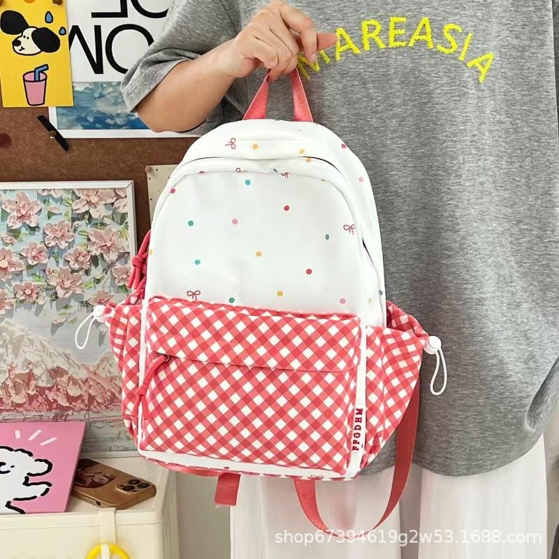 Schulrucksack1011 neuer süßer kontrastfarbener Rucksack Damen kleiner frischer gepunkteter Rucksack Größe Mittel- und Oberschüler Schultasche