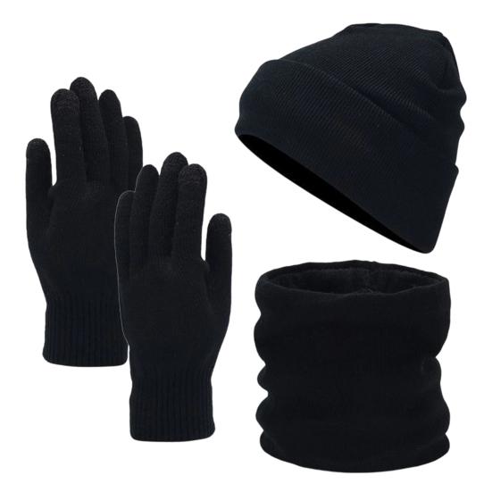 Outdoor Winter Gear for Cycling Travel Hat Scarf Gloves Set Adults, Cozy Knitted Hat, Warm Unisex Large Heads Neck Warmer Men Women Cold Weather