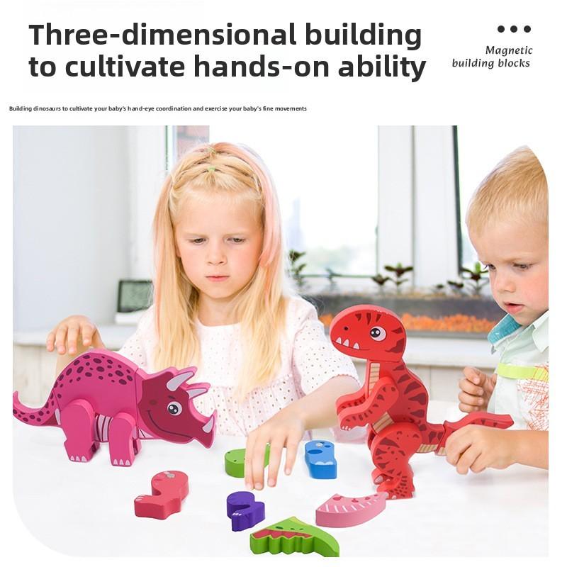Magnetic Dinosaur Puzzle Wooden Toy For Kids Early Education Thinking Cognitive