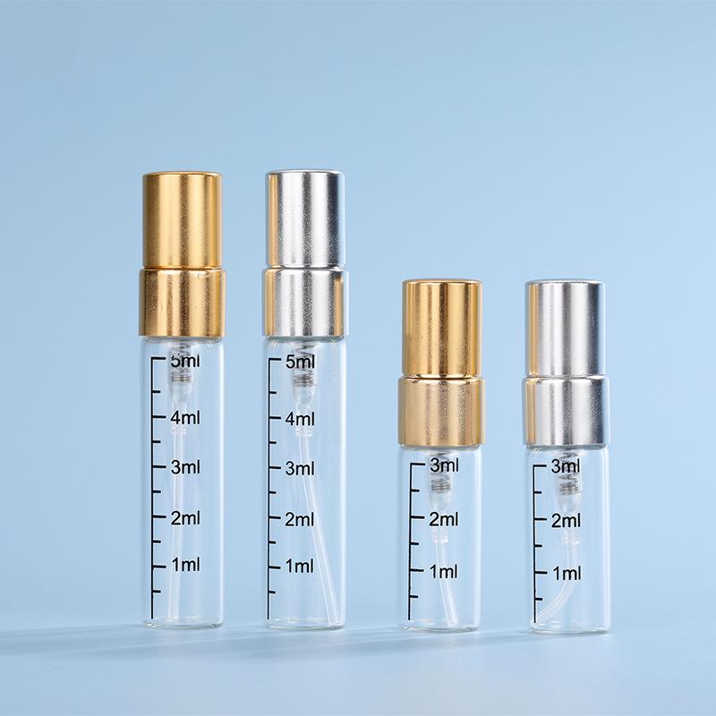 Anodized Aluminum Gold Spray Nozzle Perfume Decanting Bottles: 2ml, 3ml, 5ml, 10ml with Scale Gold 2ml with scale glass