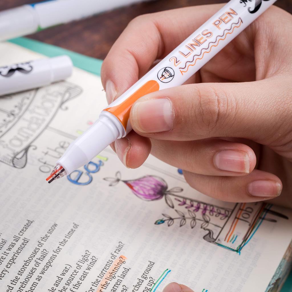 Double Line 6 Assorted Outline 2 Color 2 Line 2 Line 3D Drawing 3D Writing 2 Line Double Line Marker Double Line Pen for Art Mr. Pen- Pen, Pack,