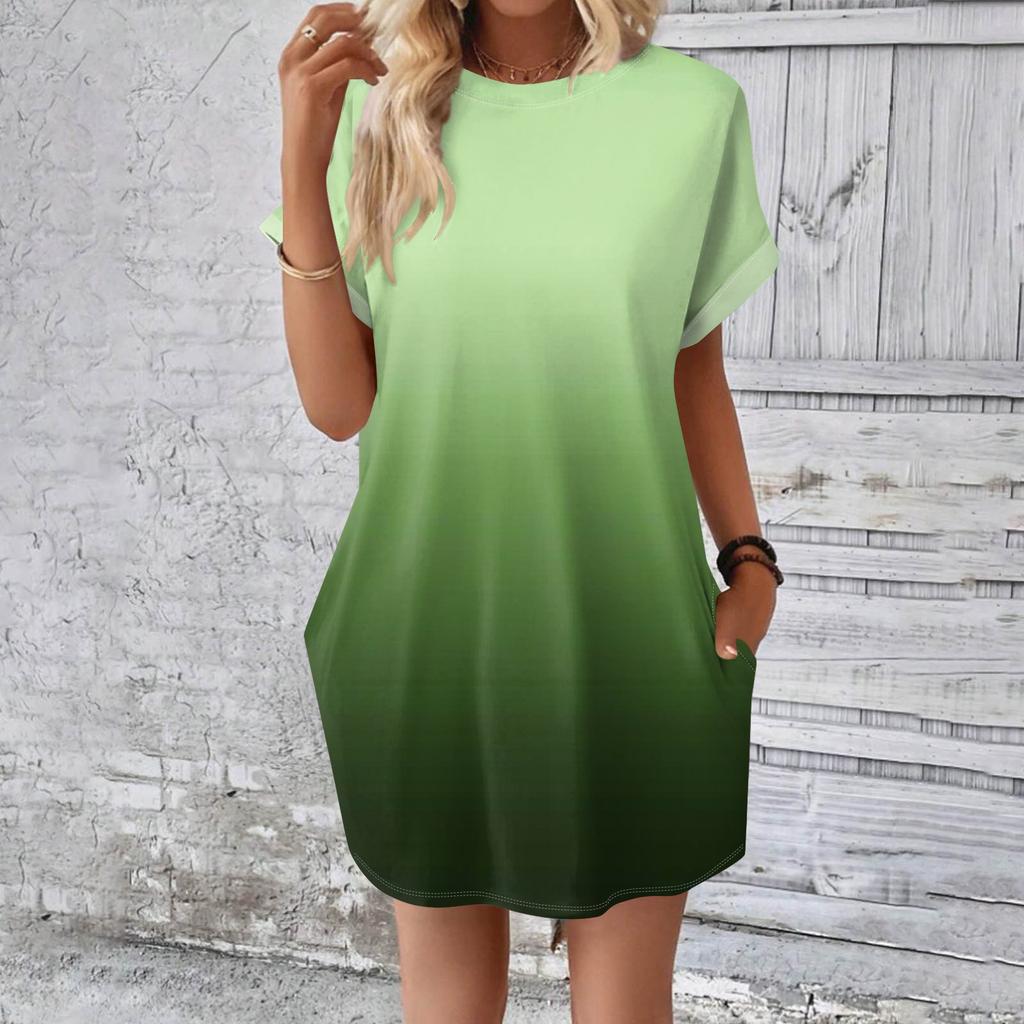Damesmode Zomer Bedrukt Losse Korte Mouw Losvallende Middellange T-shirt Jurk