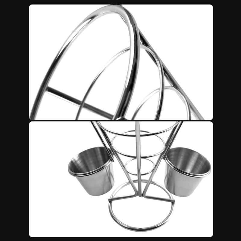 French Fry Holder Stand Cone Shape Metal Wire Basket with Sauce Dippers Cup for Home Parties/Backyard Picnics/Appetizers