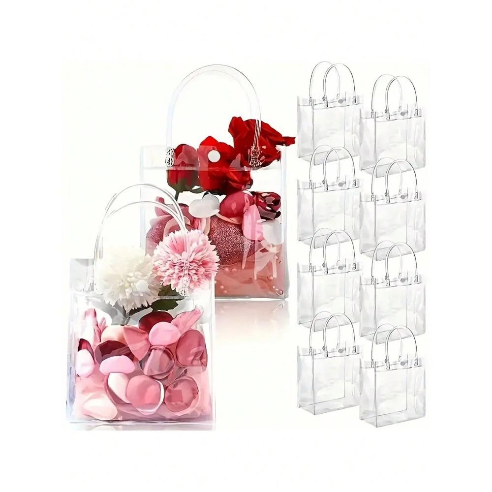 1pc Plastic Gift Bags with Handles, Reusable Transparent Snap Pvc Tote Bags for Mother's Day, Easter, Christmas, Wedding