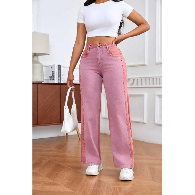 Patchwork Design Wide-Leg Jeans for Women 2026 New Slim-Fit Slimming Color-Block Long Pants