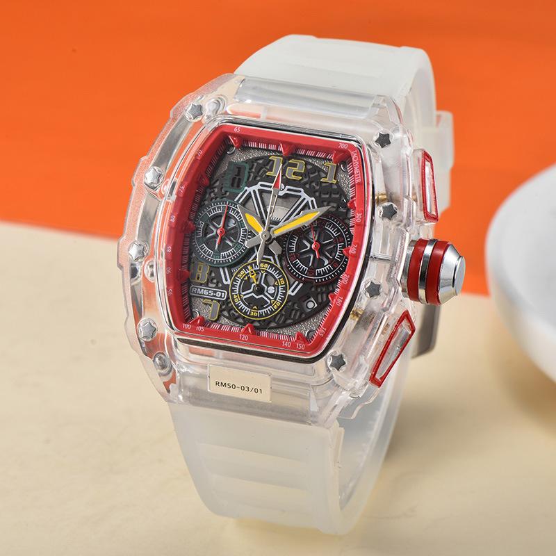 New Leather Crystal Transparent Multifunctional Running Seconds Business Calendar Quartz Watch