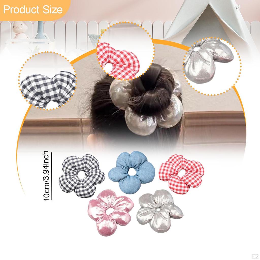 5 Pieces Hair Scrunchies for Women Bun Ponytail Holder Puff Cute Loops Plaid Simple Ropes Elastic