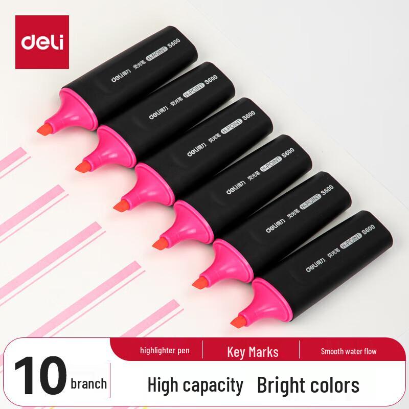 Deli Pink Highlighter Pen Set (10-Pack)