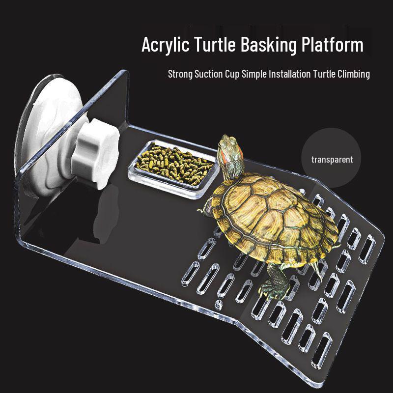 Acrylic Turtle Climbing & Sunbathing Platform with Feeding Trough - Small Size Floating Island for Tanks