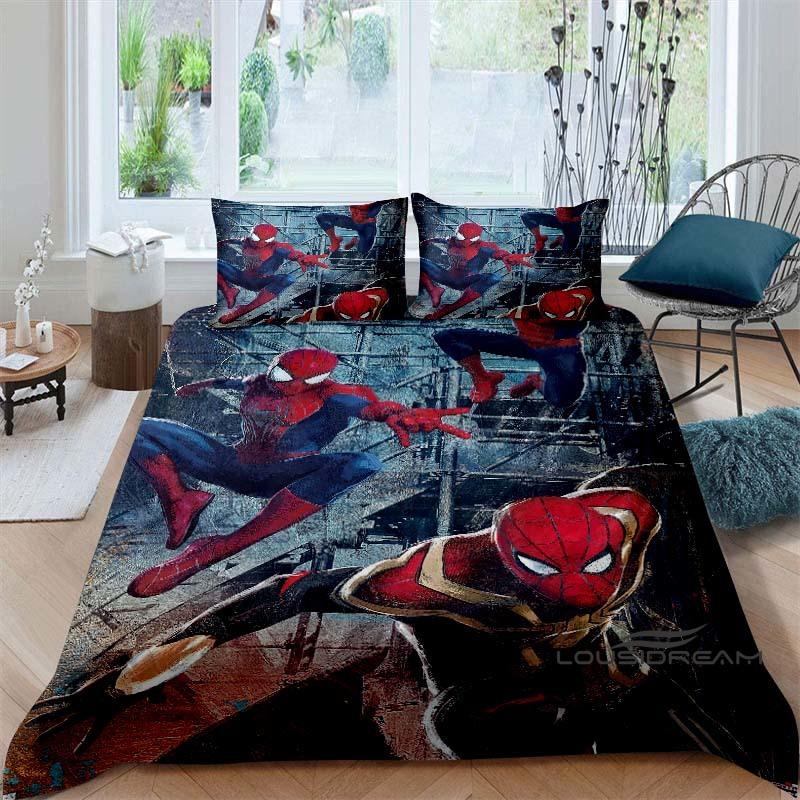 Spider-Man 3D printed duvet cover and pillowcase bedding set, available for single, double, king, and queen beds, suitable for