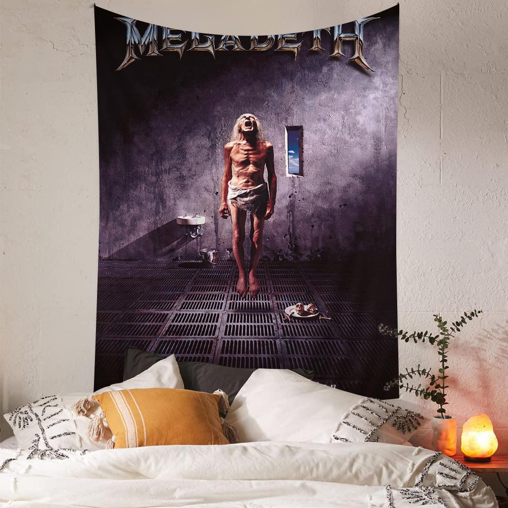 

Megadeth 1980s Sanctuary Tour Wall Tapestry Vintage Thrash Metal Aesthetic Room Decor for Classic Rock Heavy Metal Fans 74x94cm(29x37in)