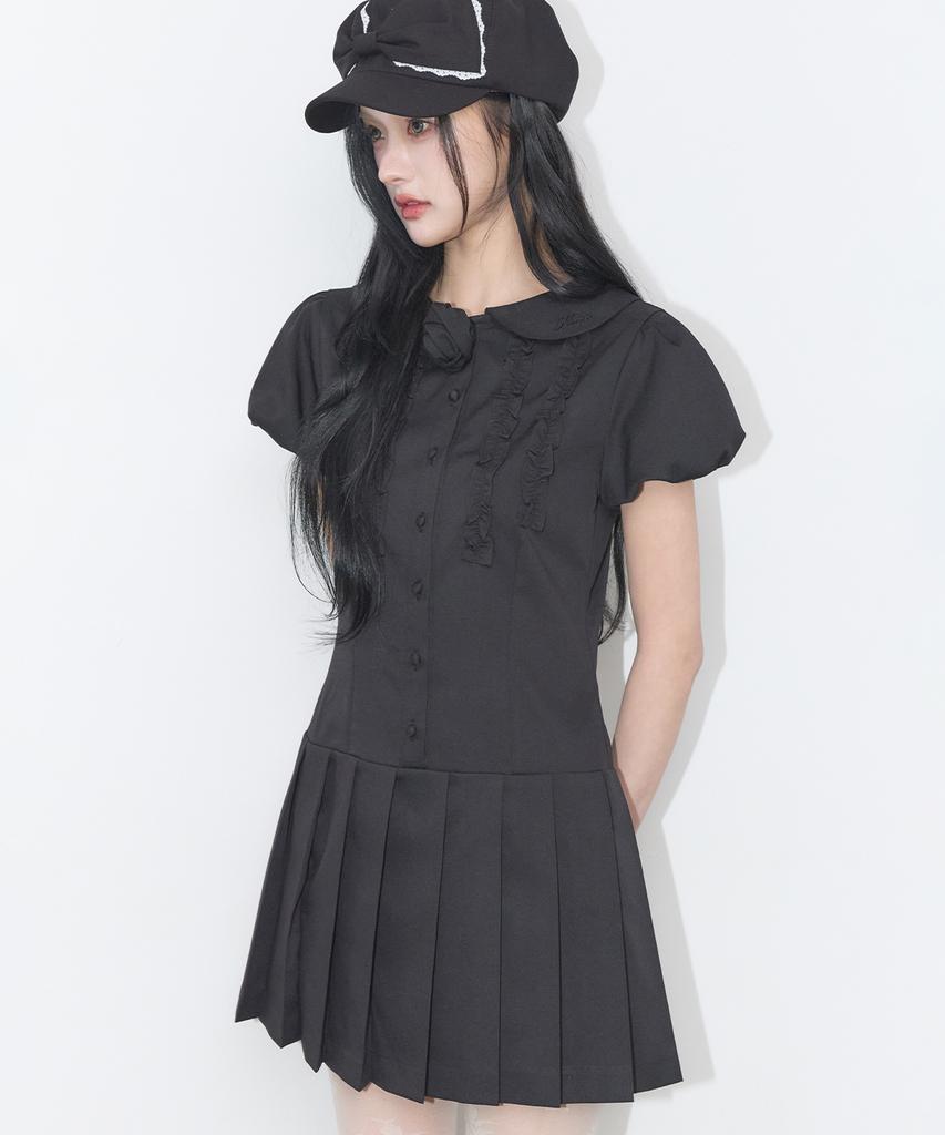 ILLIGO Rose Pleated Mini Dress Black