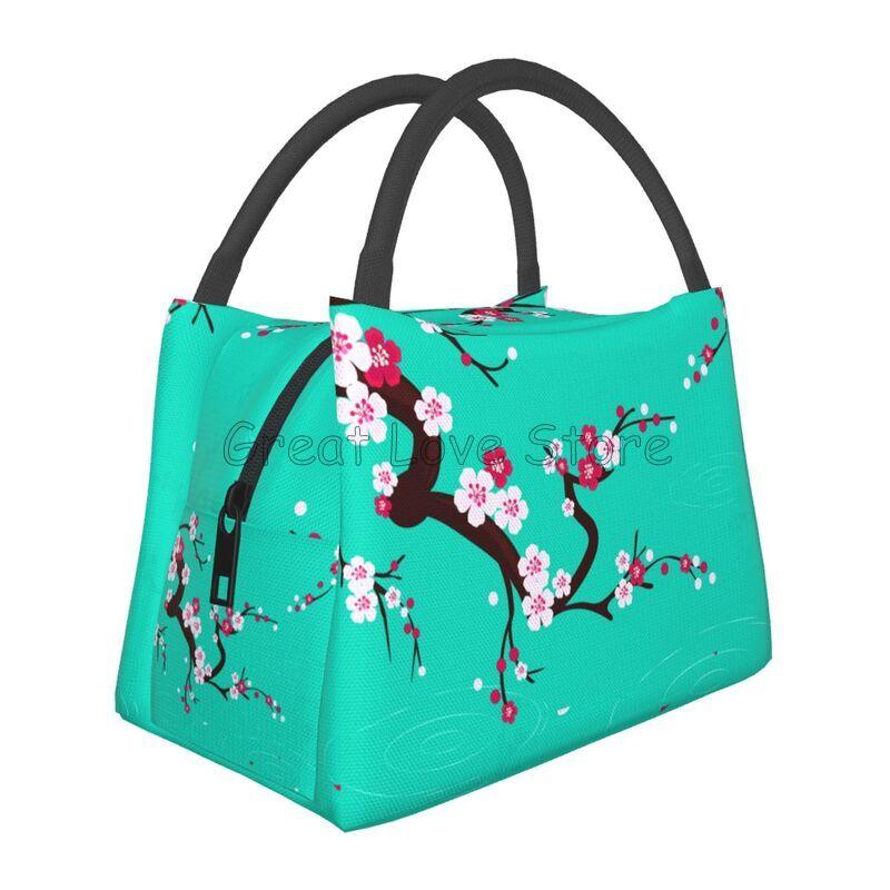 Borsa Termica Pranzo con Stampa Fiori di Ciliegio Sakura Giapponesi Riutilizzabile Portatile per Donna Scatola Pranzo Isolante per Viaggio Picnic Lavoro
