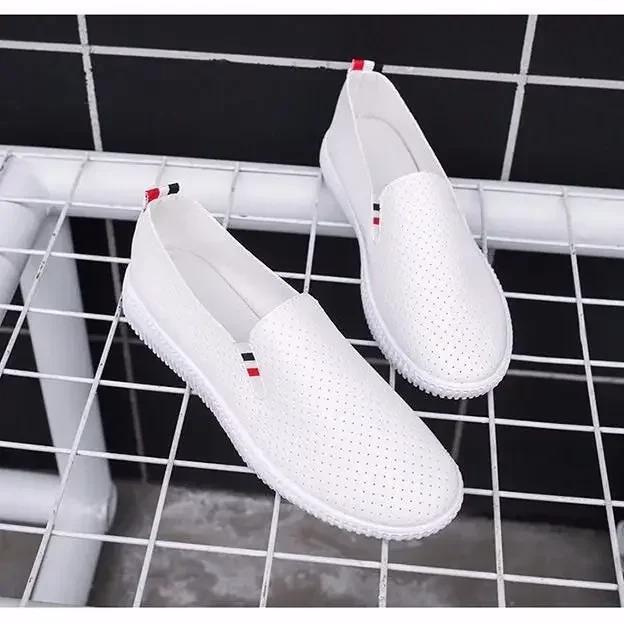 White Flats Cut-Out Woman Loafers Leather Slip On Shoes Low Heels Casual Shoes Espadrilles Ladies Shoes Women Sneakers