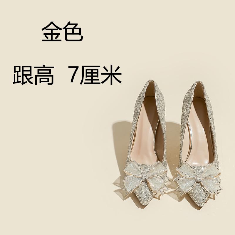 

Премиальный сенс основное свадебное платье свадебные туфли весна и лето женские новые свадебные туфли хрустальные свадебные туфли на высоком каблуке золотые туфли с пайетками 33