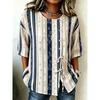 Women's Neutral Floral & Stripe Print Button & Tie Front Blouse, Casual Stylish Top for Spring Summer Daily & Versatile Wear