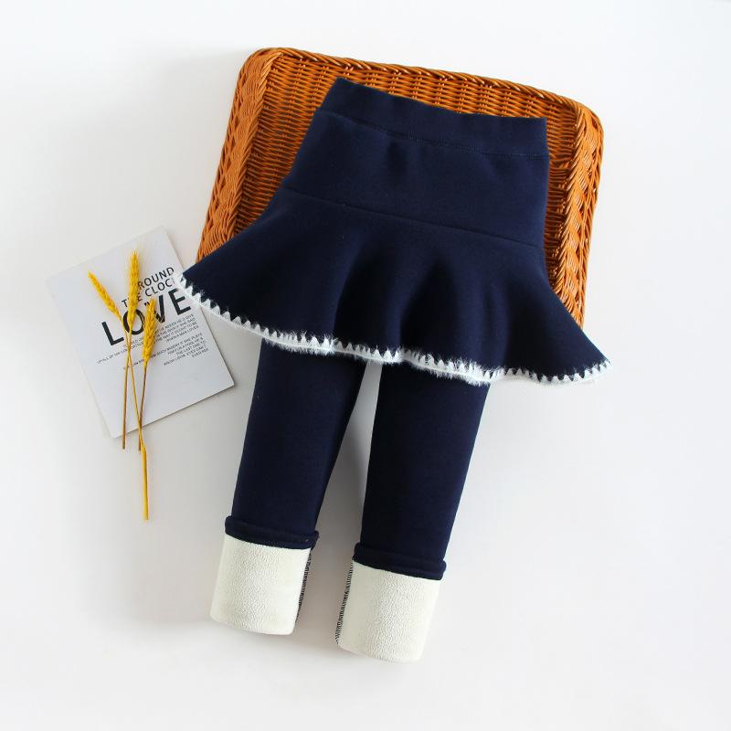 

Girls Winter Leggings Pants Kids Pants Fleece Legging for Girls Thick Warm False Two Pieces Culotte Children Skirtpants Trousers 10 темно-синього кольору