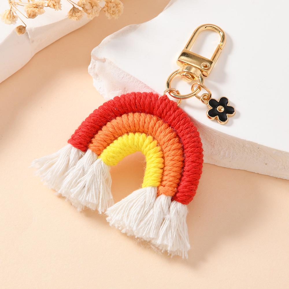 Hand-Woven Rainbow Keychain Pendant Charm