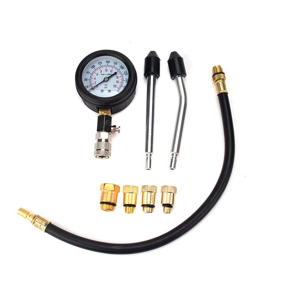 8PCS Compression Tester Kit 0-300 PSI Petrol Gas Engine Cylinder Pressure Gauge Automotive Tool For Motorcycle Car Truck (Black)