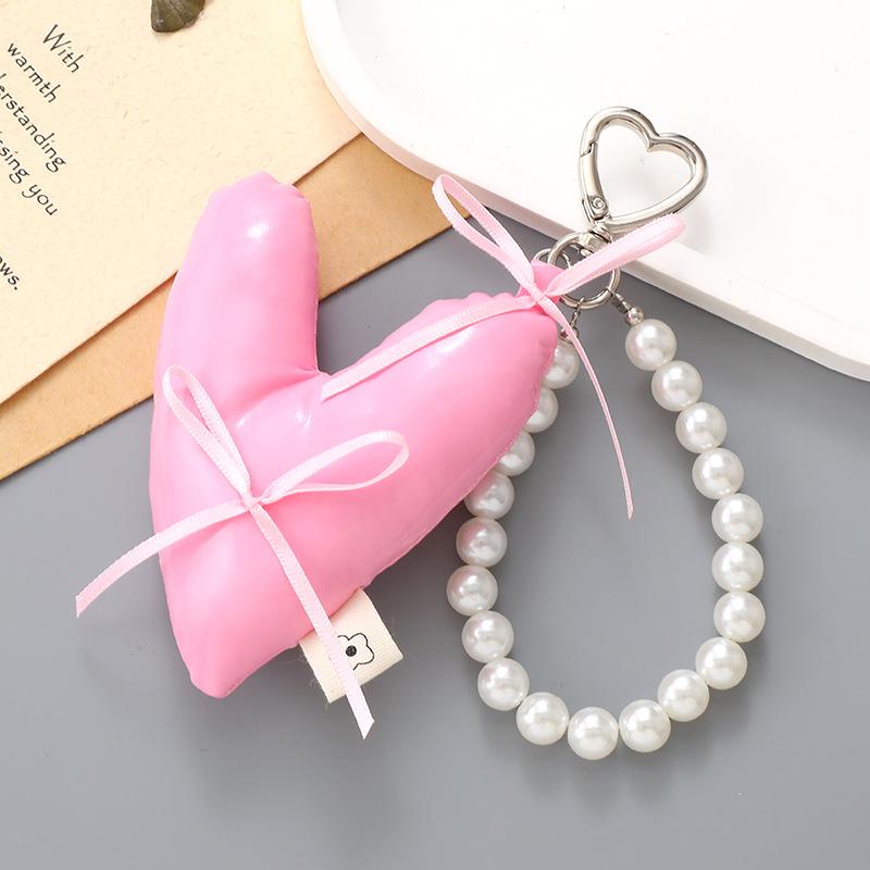 

Креативный кулон-подвеска в виде сердца, бантик, цепочка из искусственного жемчуга, брелок-шарм для телефона, украшение, аксессуары для рюкзака розовый