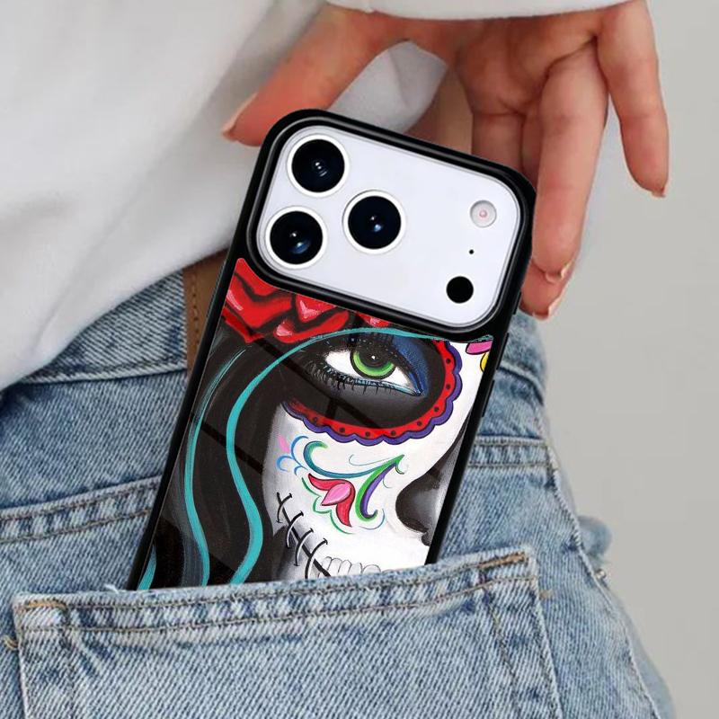 Catrina Beautiful Rose Girl Skull Phone Case for iPhone 16e 15 14 13 12 17 Pro Max Plus Air 17pro Cover Coque