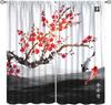 Japanese Style Blackout Curtain,Sea Wave Cherry Blossom Crane Ocean Bird Themed Watercolor Curta For Dining Room Cafe Living