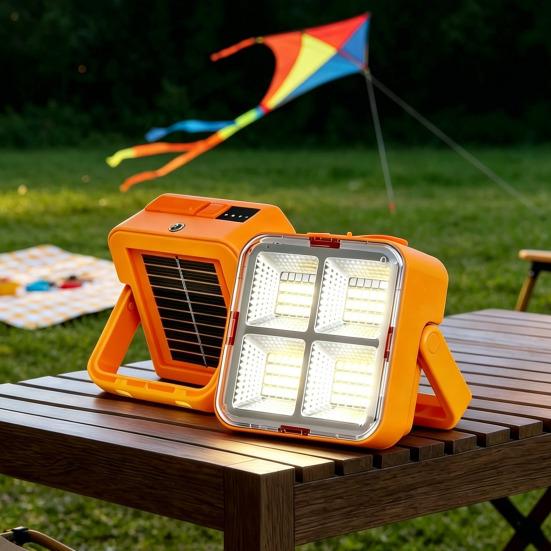 Mini Solar Camping Lamp with Stand, IP65 Waterproof Solar Type-C Rechargeable Work Light, Adjustable Outdoor Portable Emergency Light