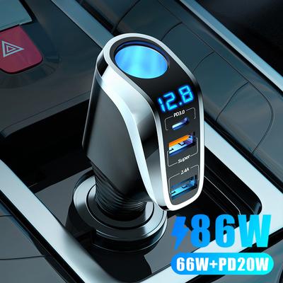 66W Car Charger PD20W QC3.0 Port USB Type Fast Charging Phone Charger 12V/24V Universal Cigarette Lighter Power Adapter